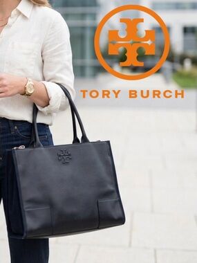Tory Burch Tote - Leather & Canvas - Navy